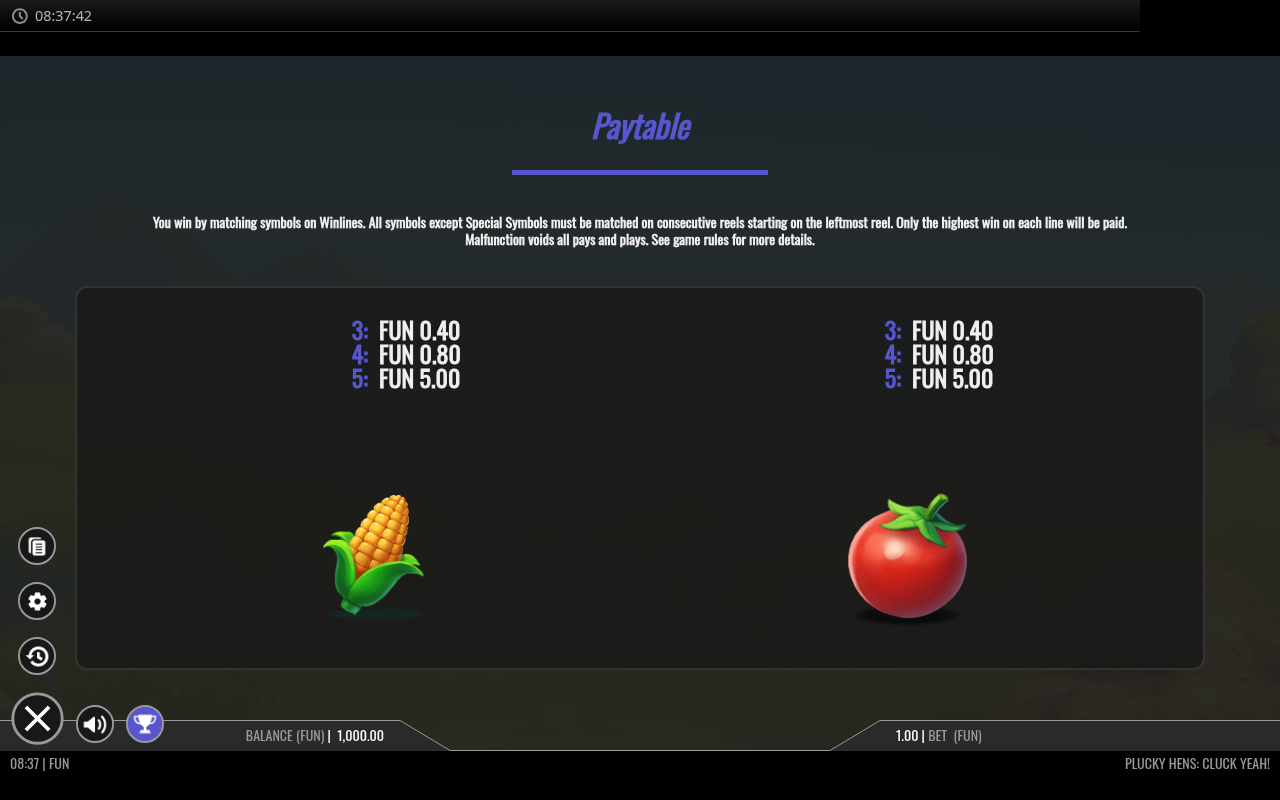 Plucky Hens: Cluck Yeah information screen