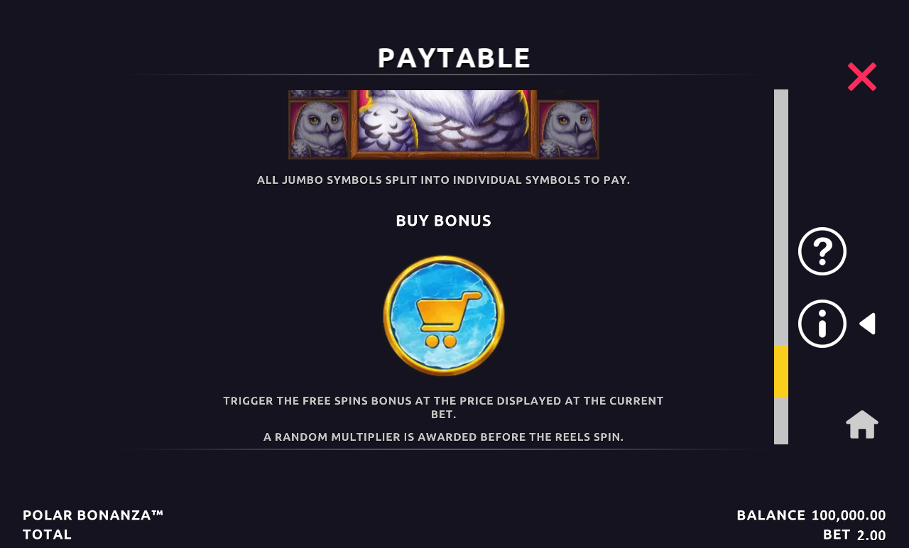 Polar Bonanza information screen