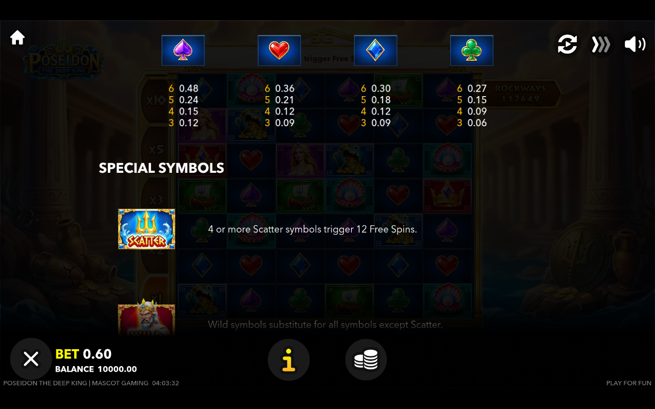 Poseidon The Deep King information screen