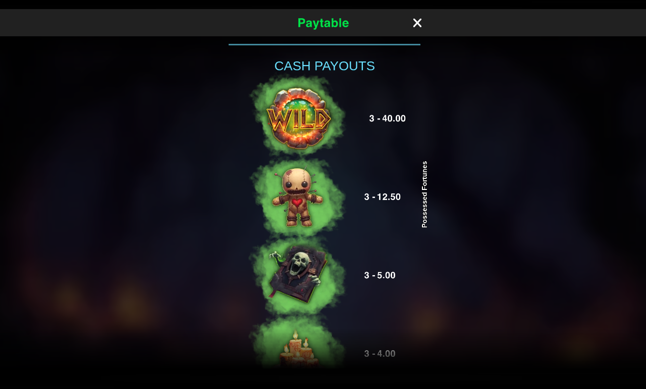 Possessed Fortunes information screen