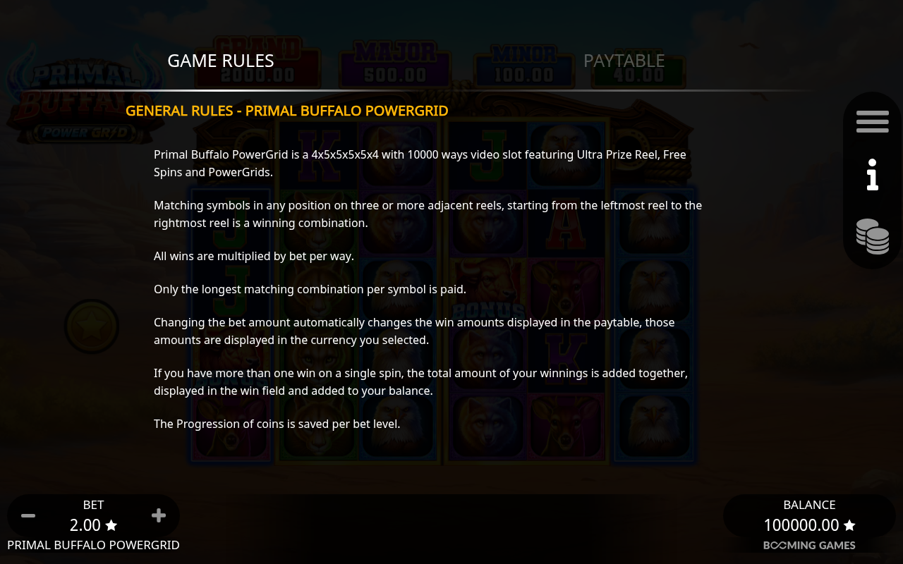 Primal Buffalo PowerGrid information screen