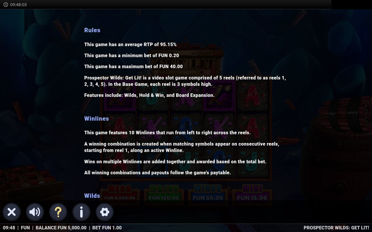 Prospector Wilds: Get Lit information screen