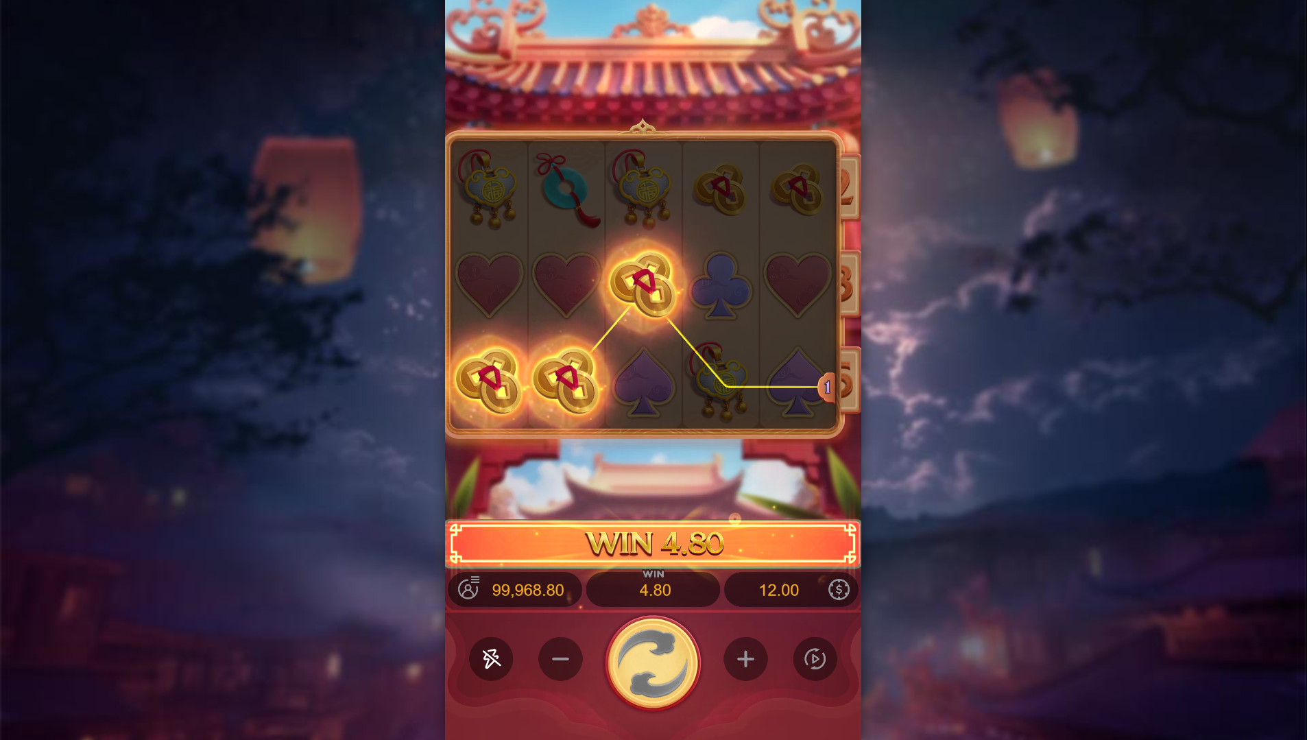 Prosperity Lanterns offers 20 fixed paylines