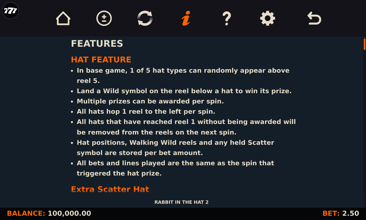 How the Hat Feature works, showing hats above the reels