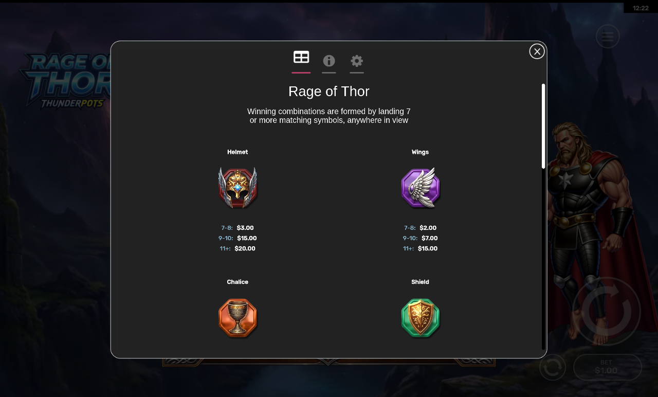 Rage of Thor information screen