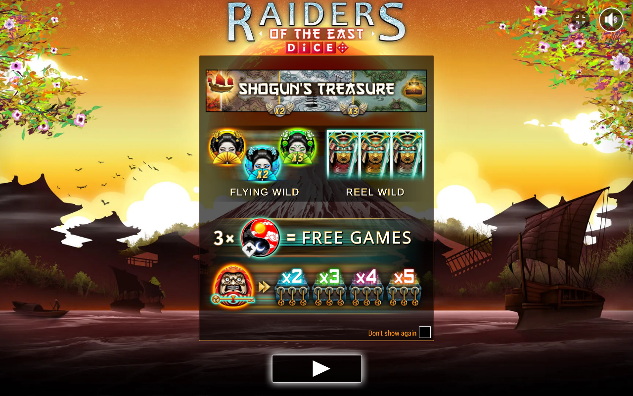 Raiders of the East Dice information screen
