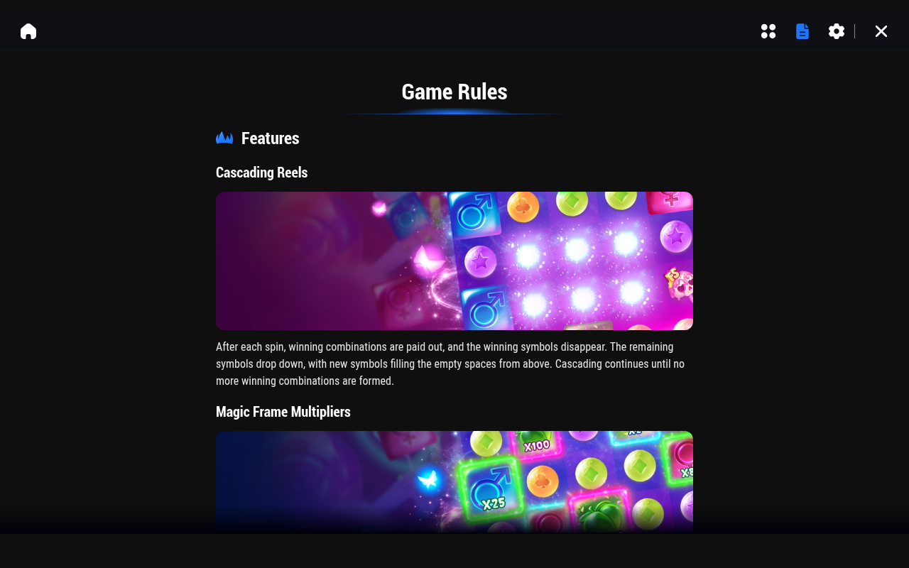 Rainbow Bonanza Merge information screen