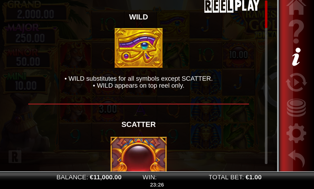 Ramesses Gold 10K WAYS wild symbol rules