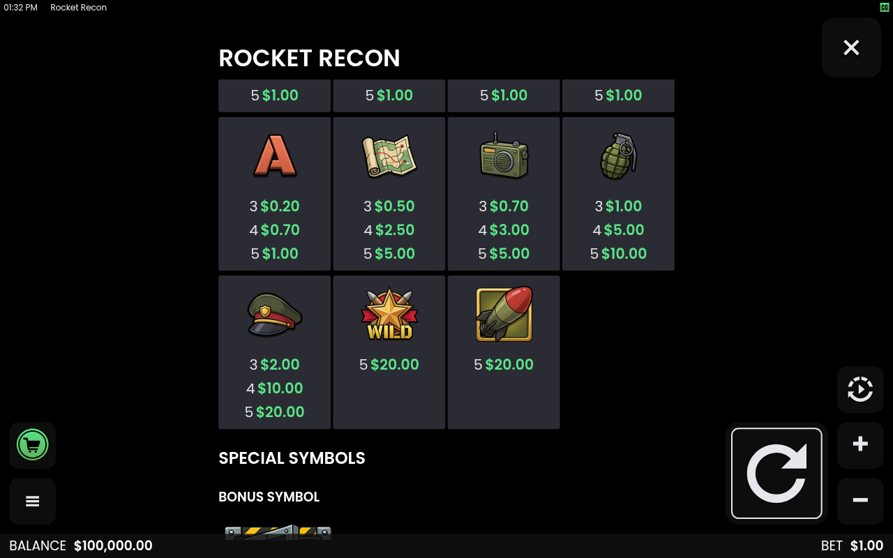 Rocket Recon information screen