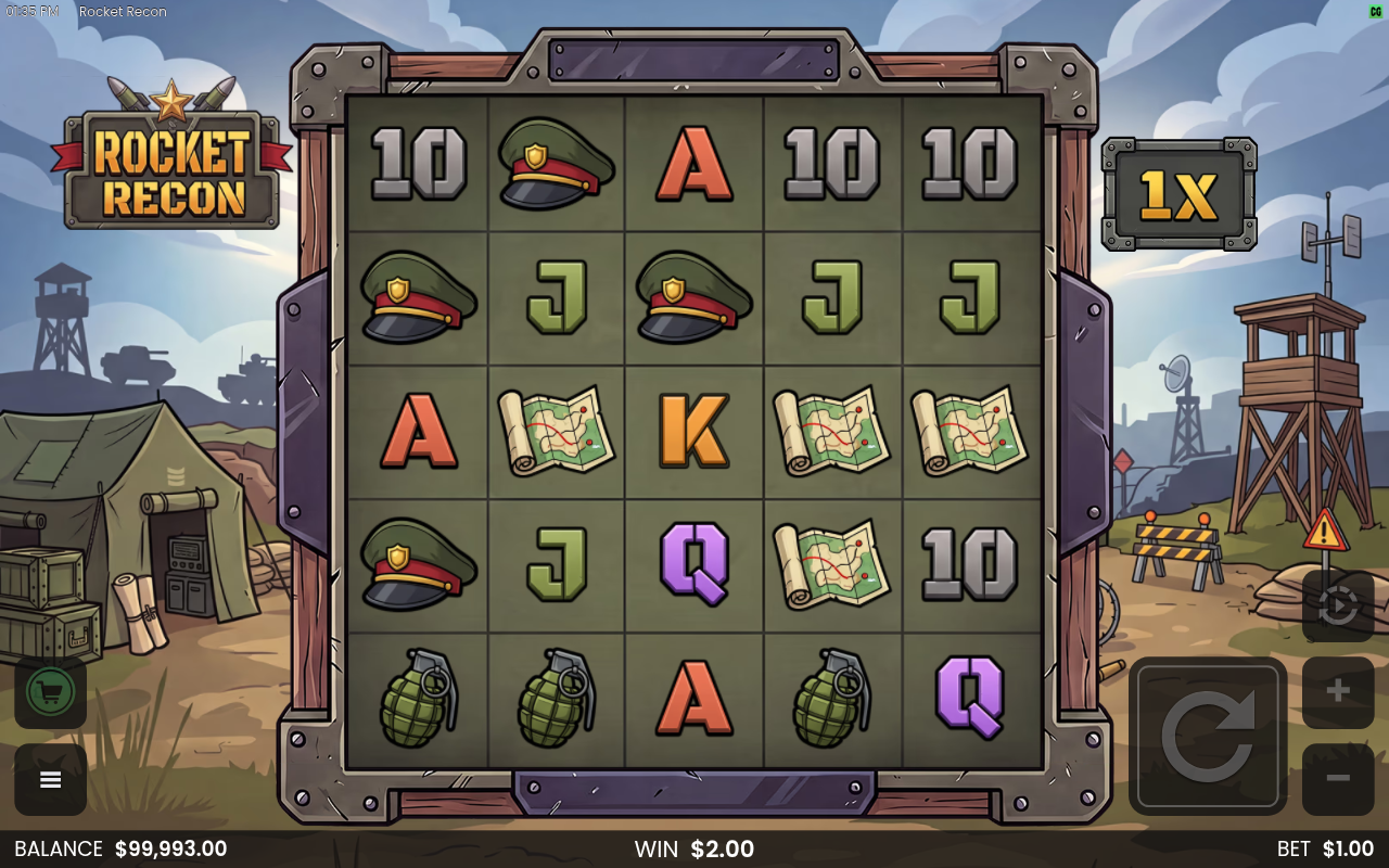 Rocket Recon gameplay showing wild and bonus symbols