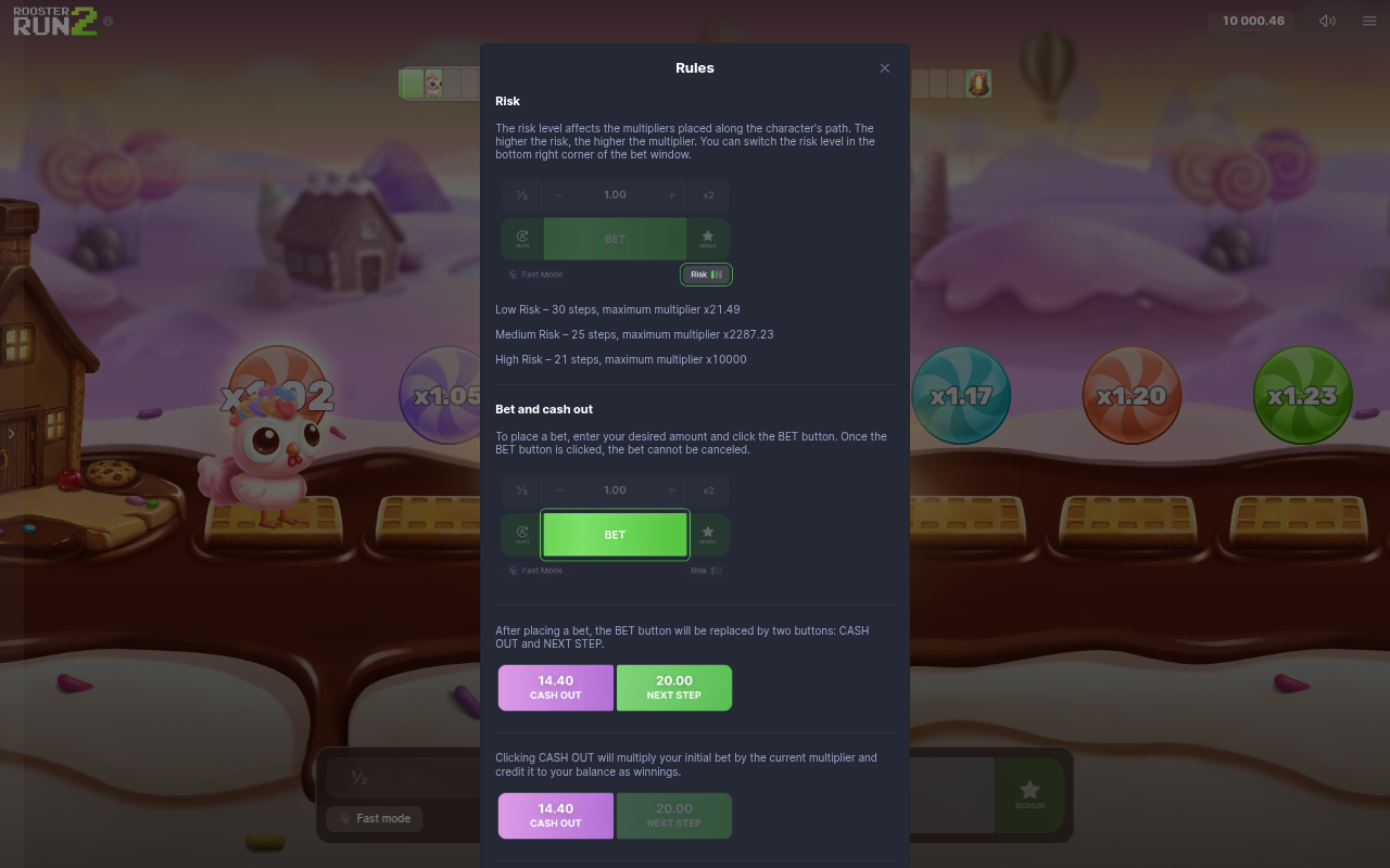 Rooster Run 2 information screen