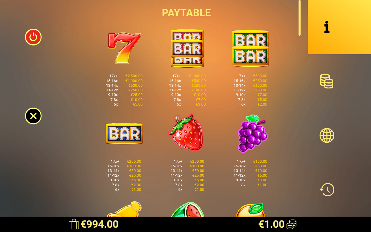 Royal Invaders information screen