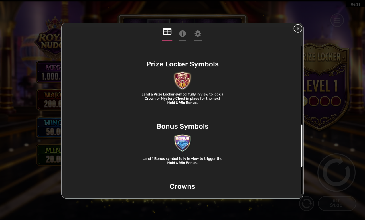 Royal Nudge information screen