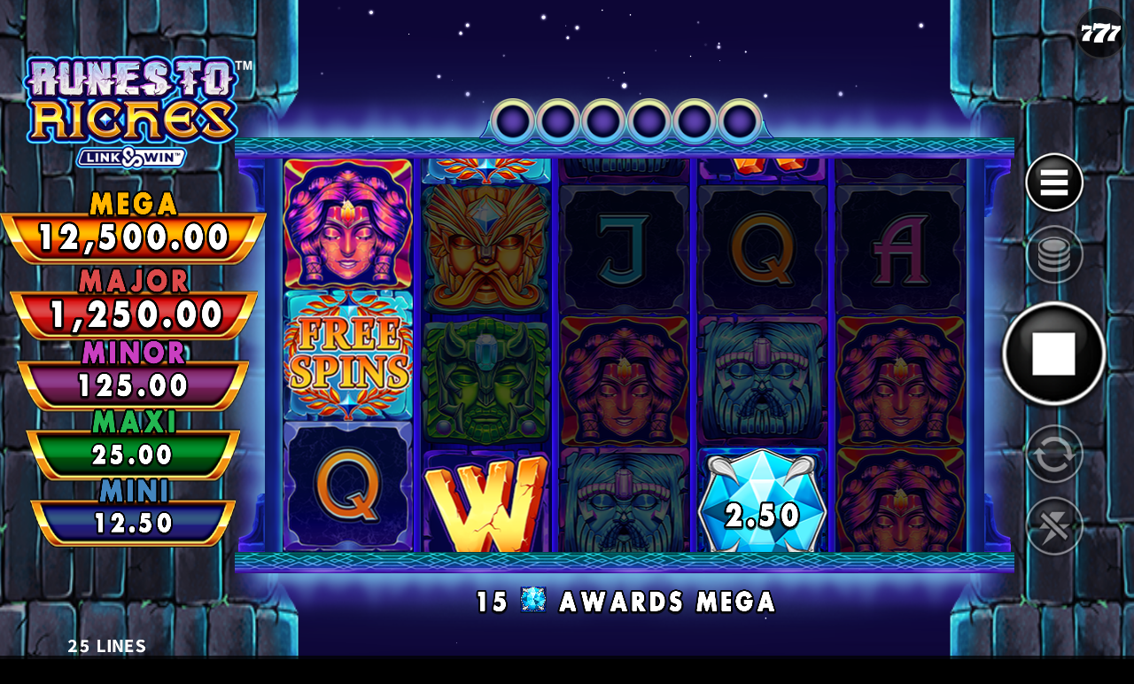 Runes to Riches gameplay showing held Link&Win crystal symbols