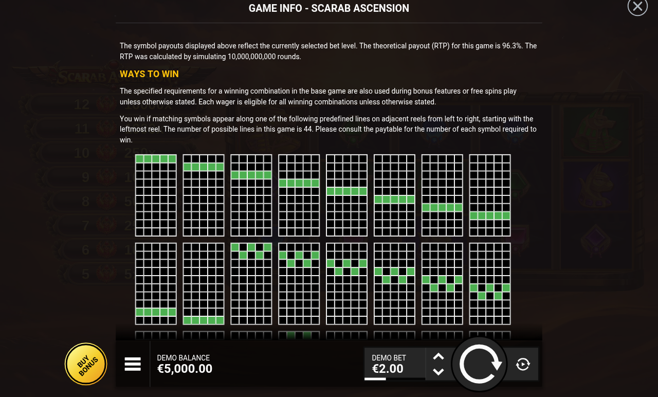 Scarab Ascension information screen