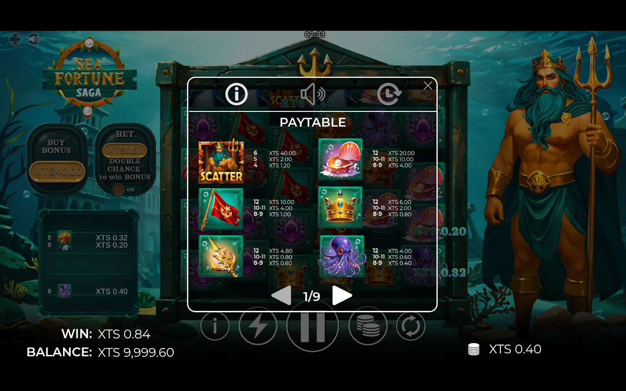 Sea Fortune Saga information screen