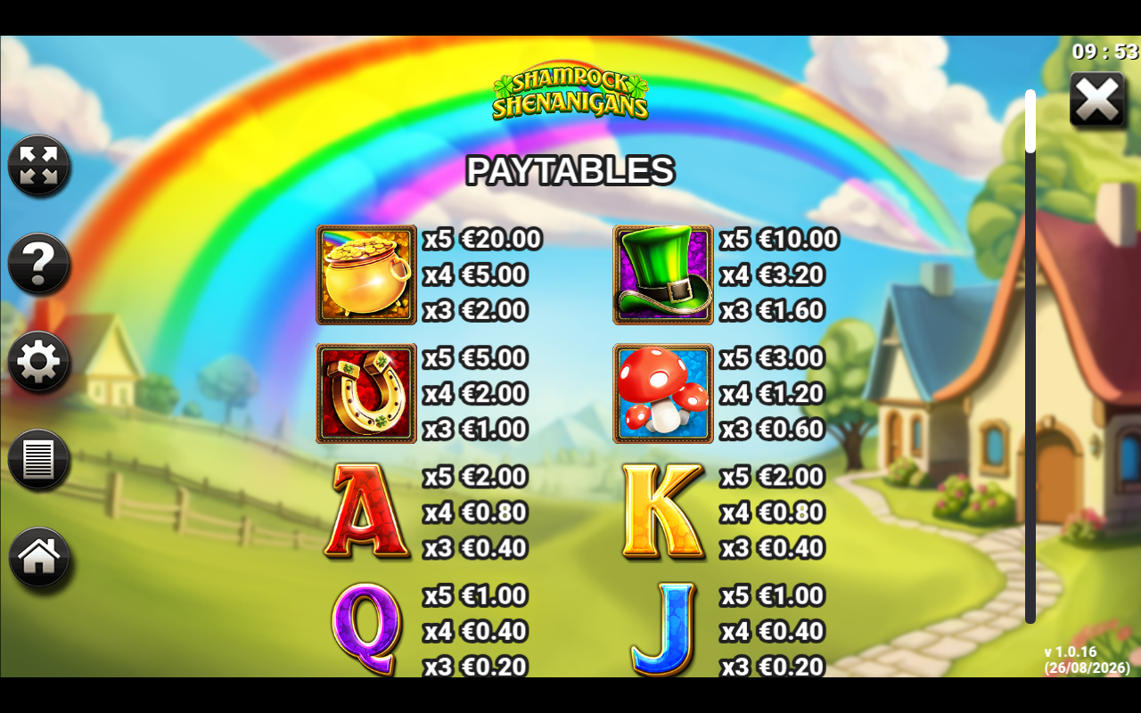 Shamrock Shenanigans information screen