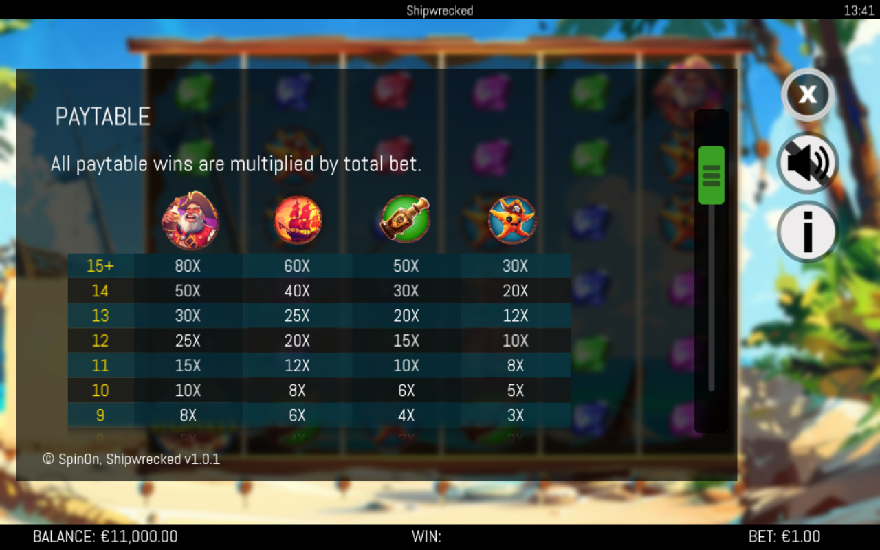 Shipwrecked symbol values information screen