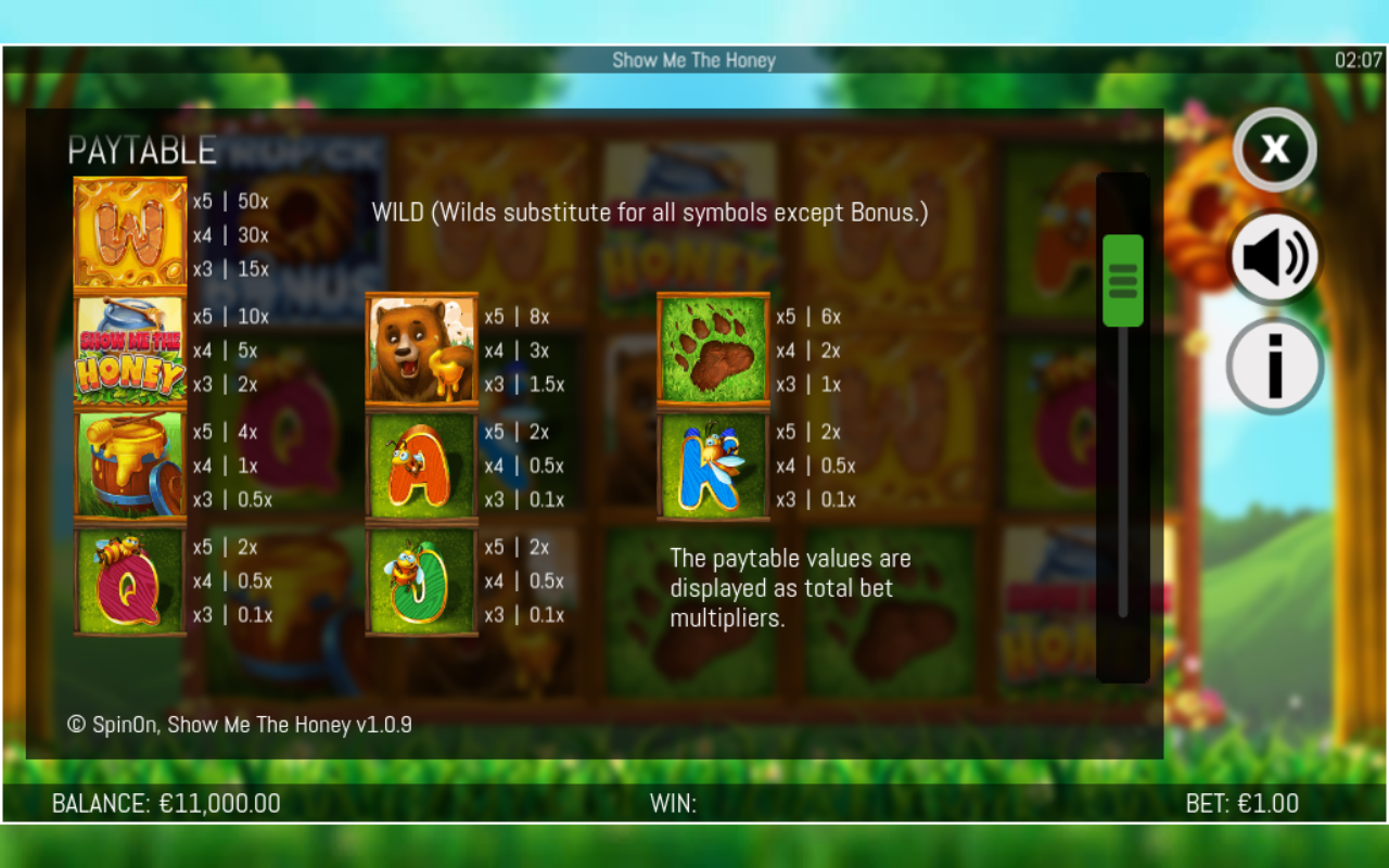 Show Me The Honey information screen
