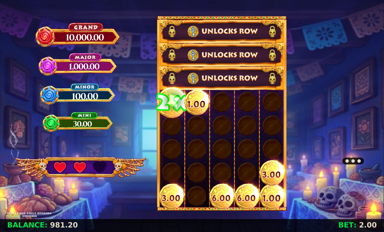 Skulls and Souls Bonanza Coin Grid Super Stacked symbols on the reels