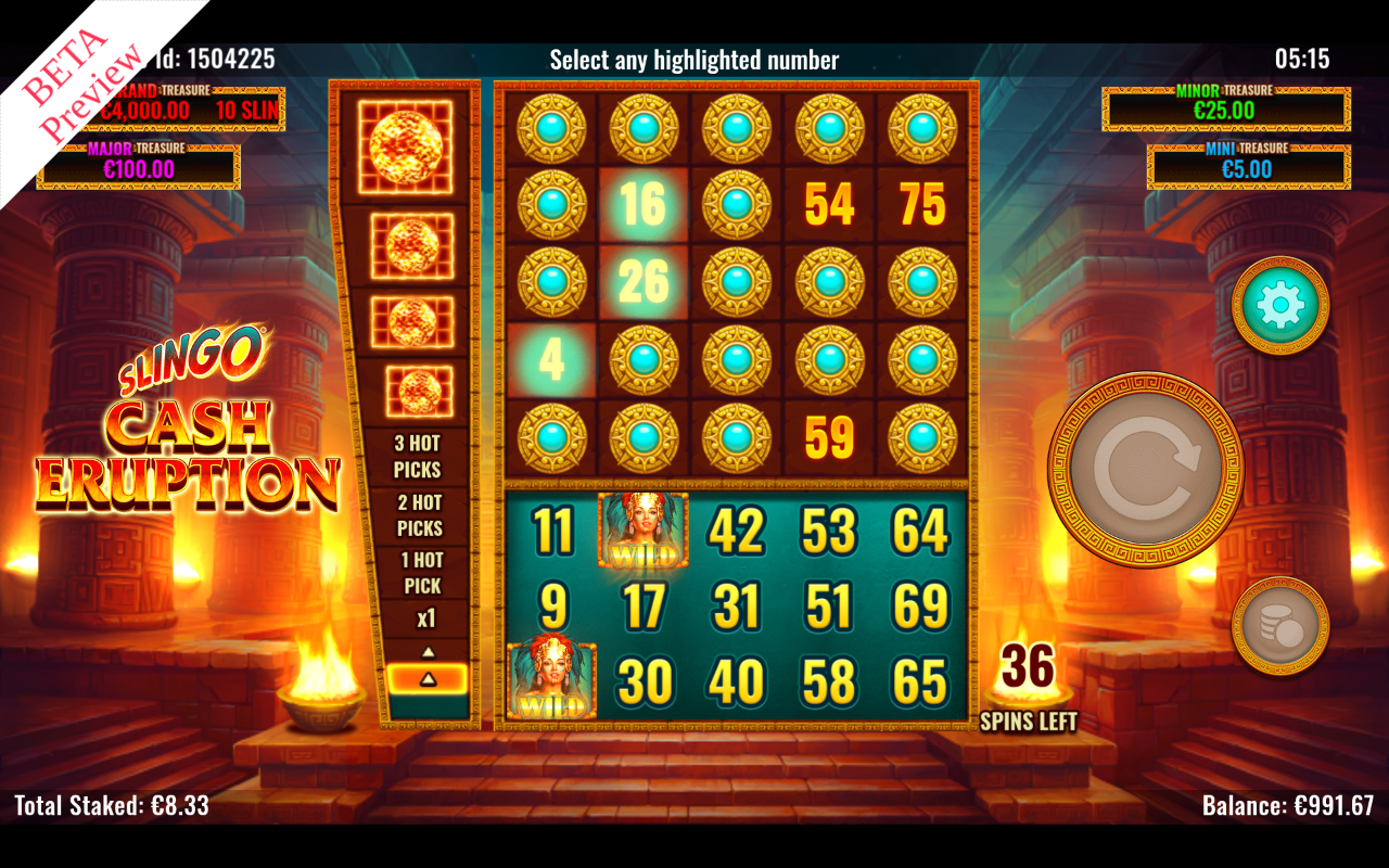 Slingo Cash Eruption gameplay