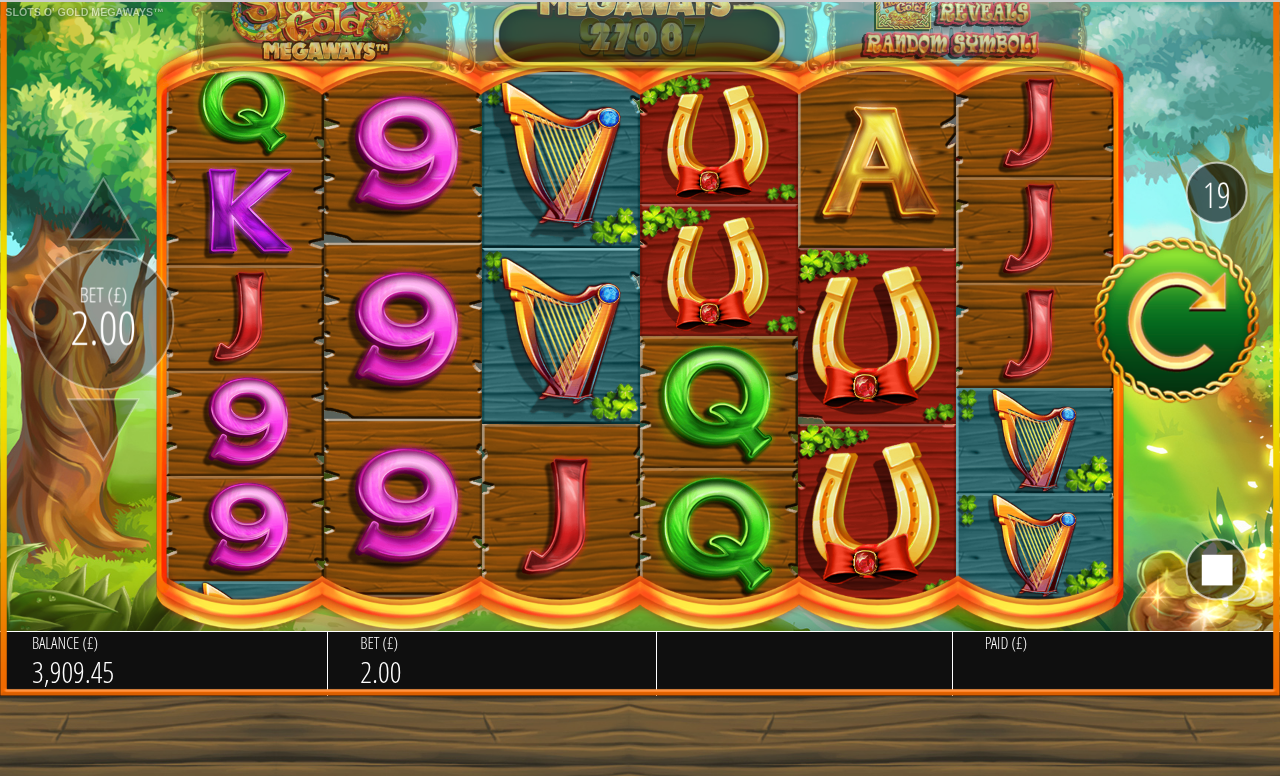 Slots O Gold Megaways gameplay with Rainbow Gold symbols in view