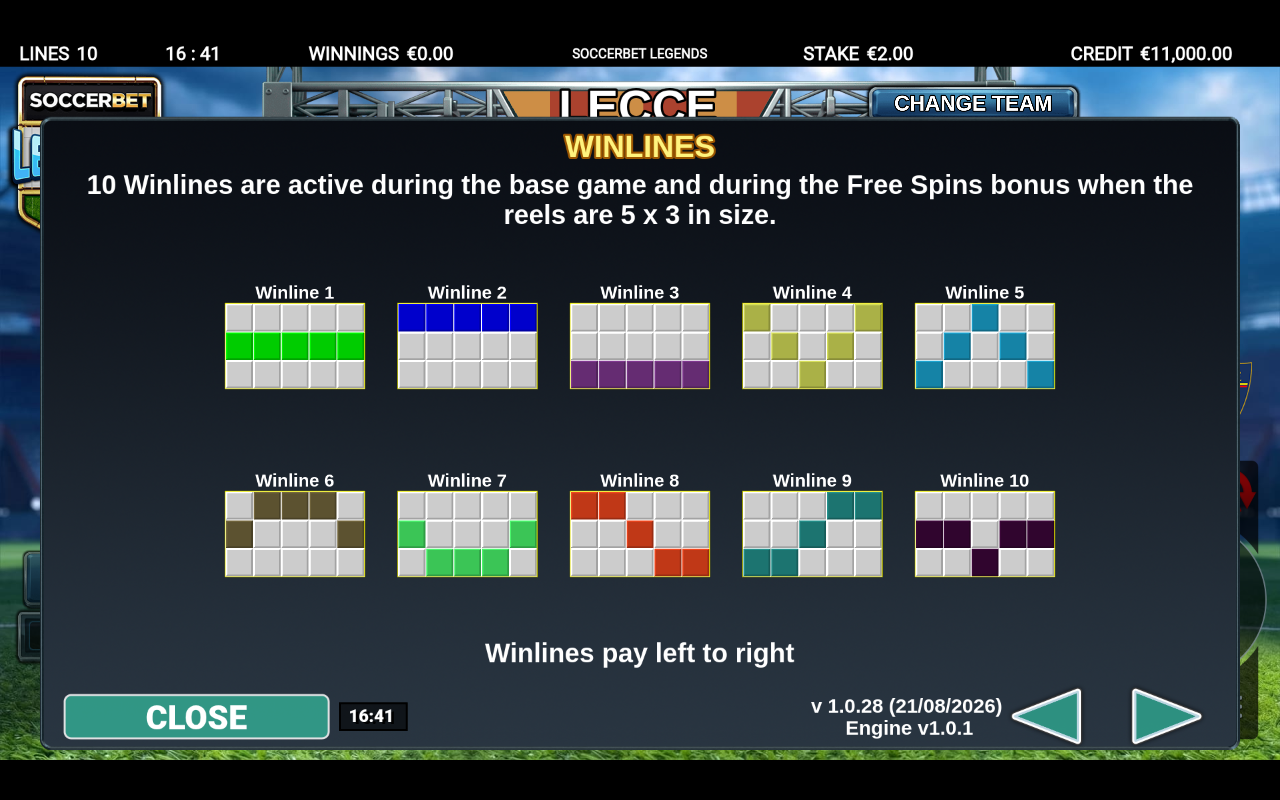 Soccerbet Legends information screen