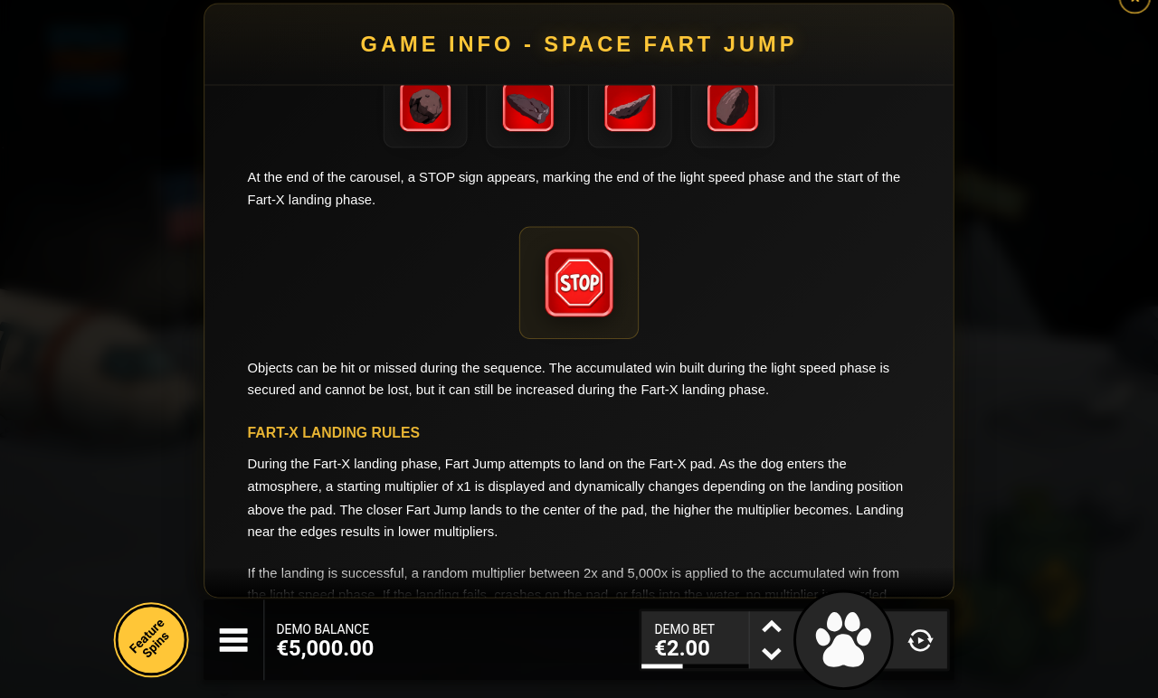 Space Fart Jump information screen