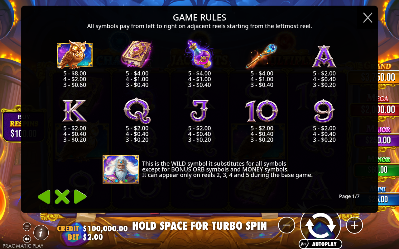 Spell Master information screen