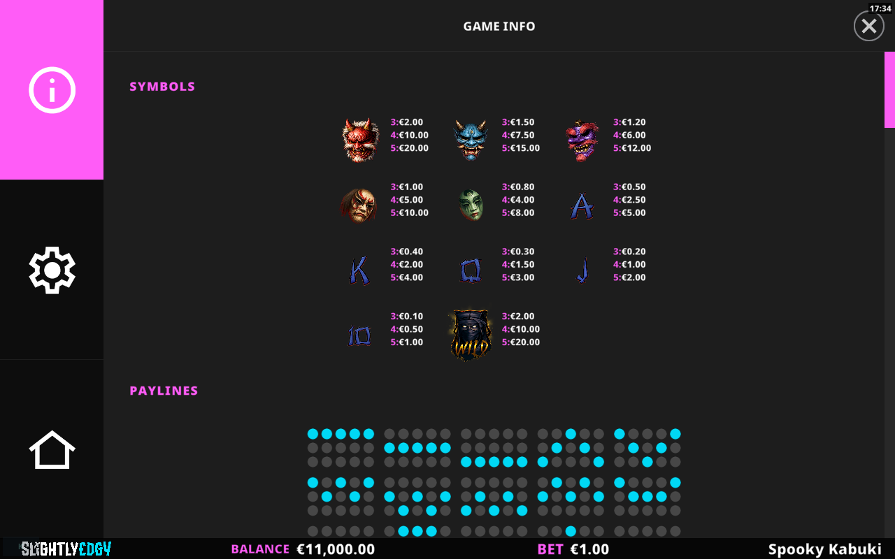 Spooky Kabuki information screen