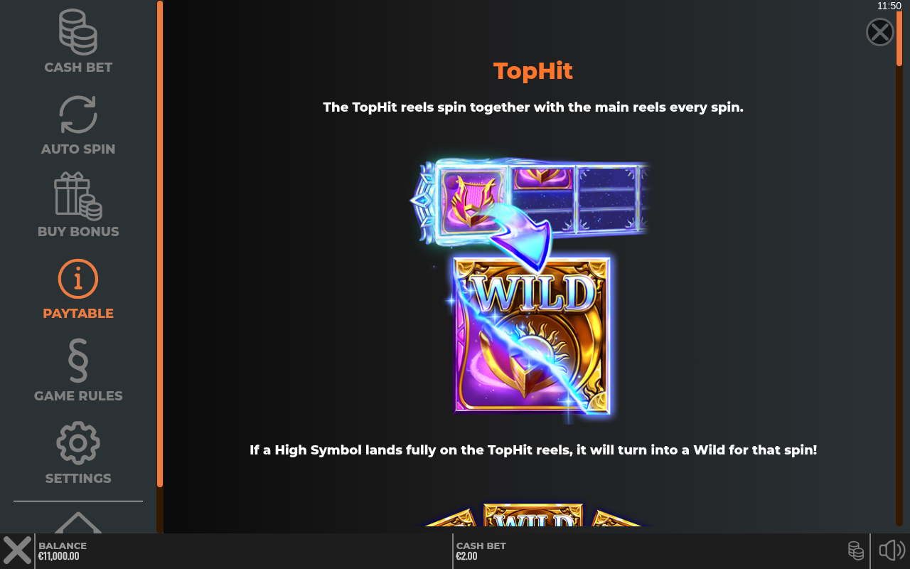Starfire Fortunes TopHit information screen