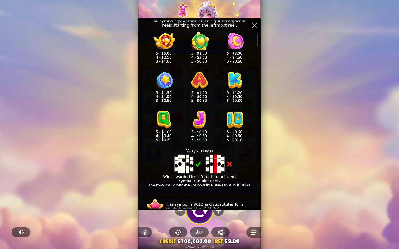 Starlight Wins information screen showing symbol rules