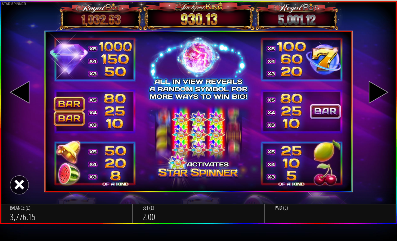 Star Spinner information screen