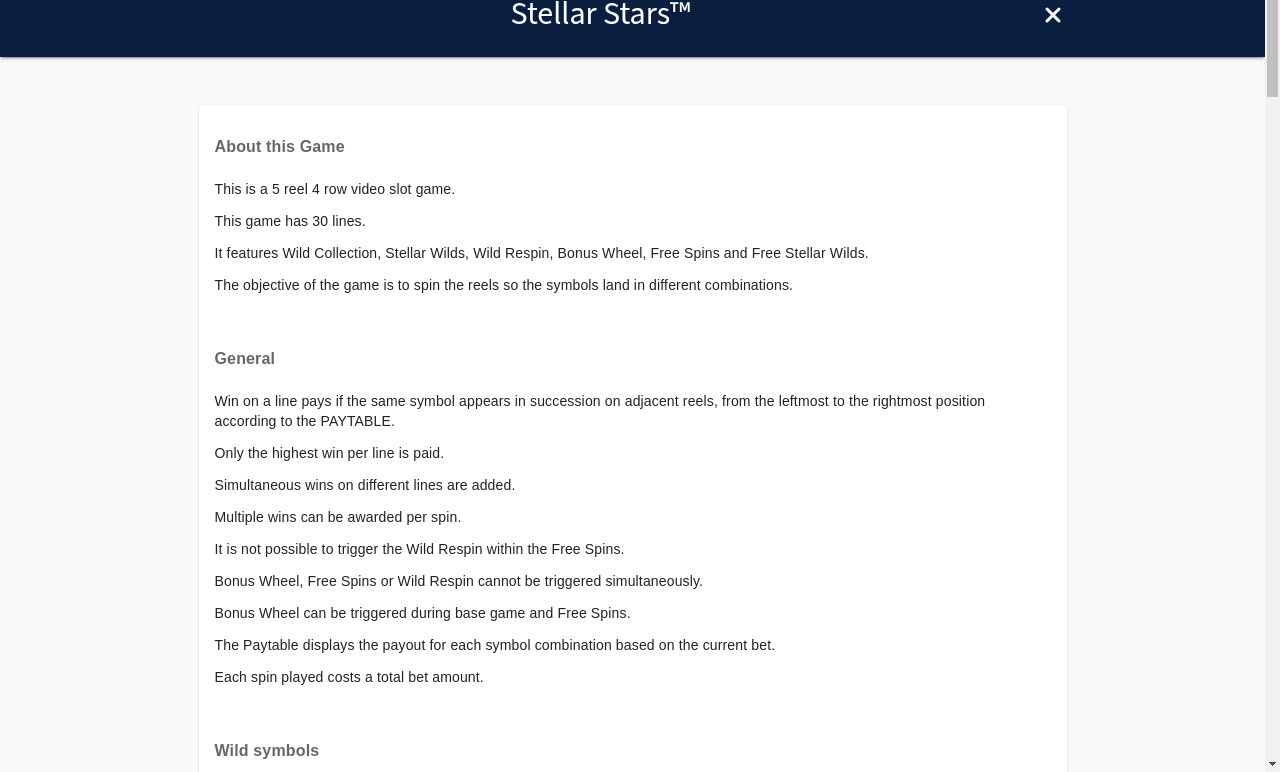 Stellar Stars information screen