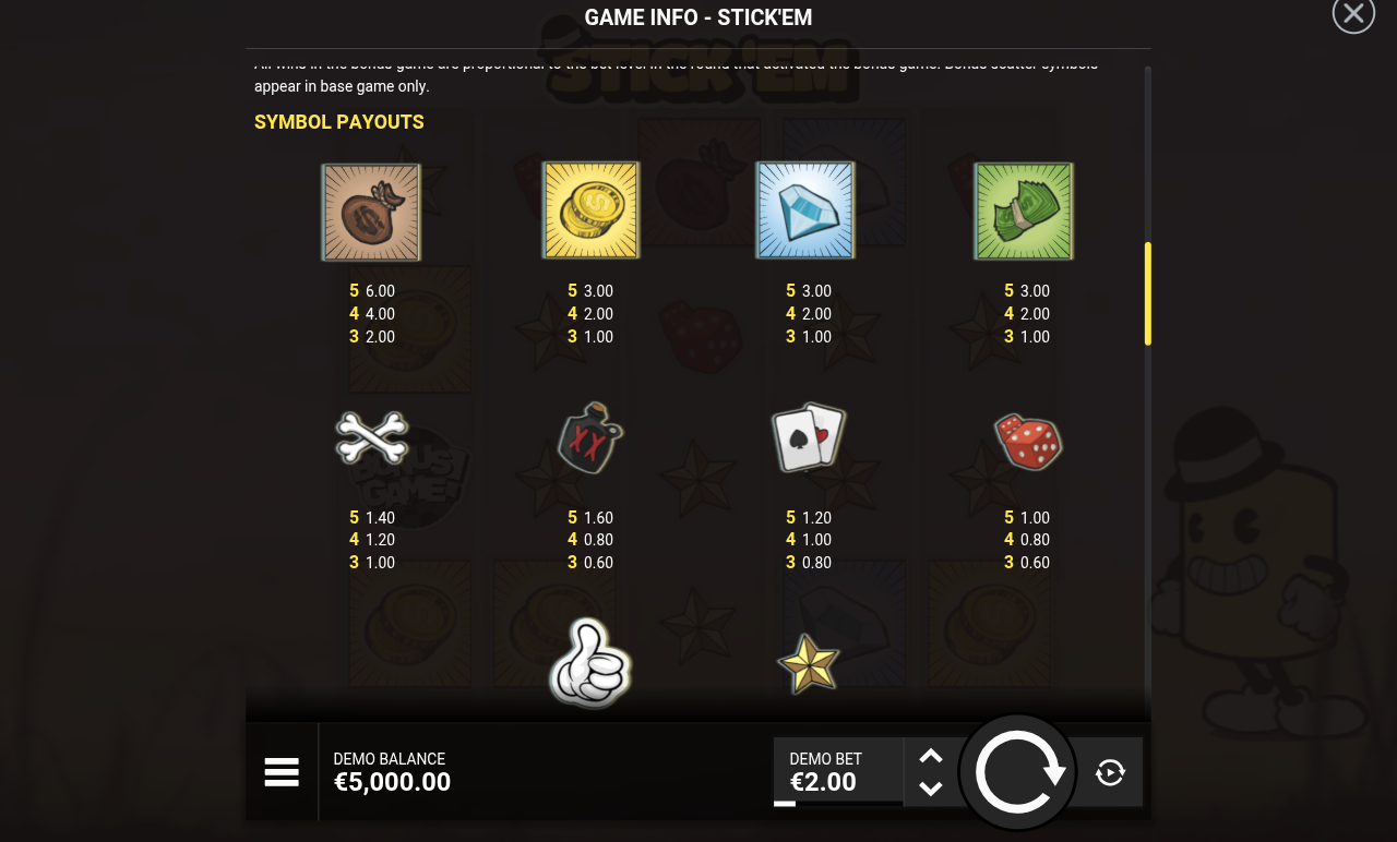 Stickem information screen