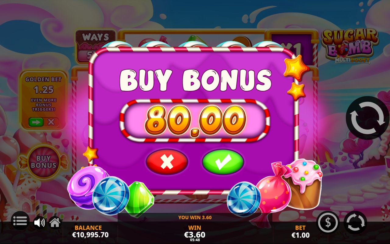 Sugar Bomb MultiBoost bonus buy menu