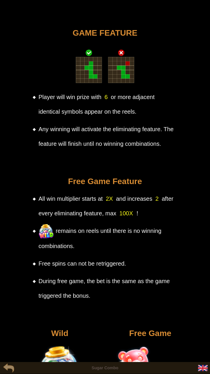 Sugar Combo information screen