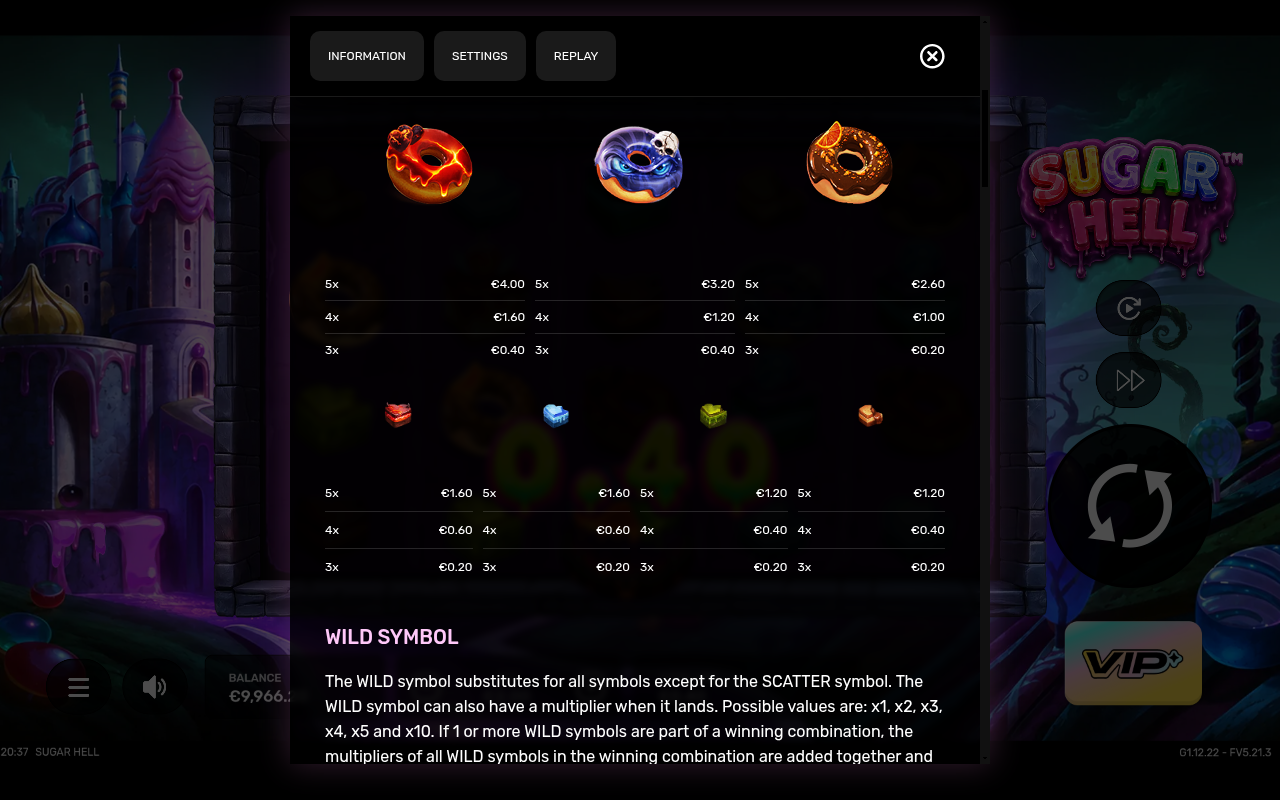Sugar Hell information screen