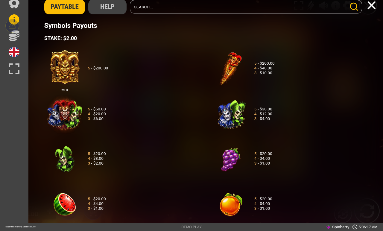 Super Hot Flaming Jesters information screen