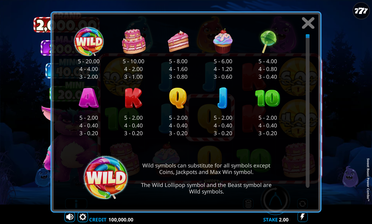 Sweet Beast Power Combo information screen