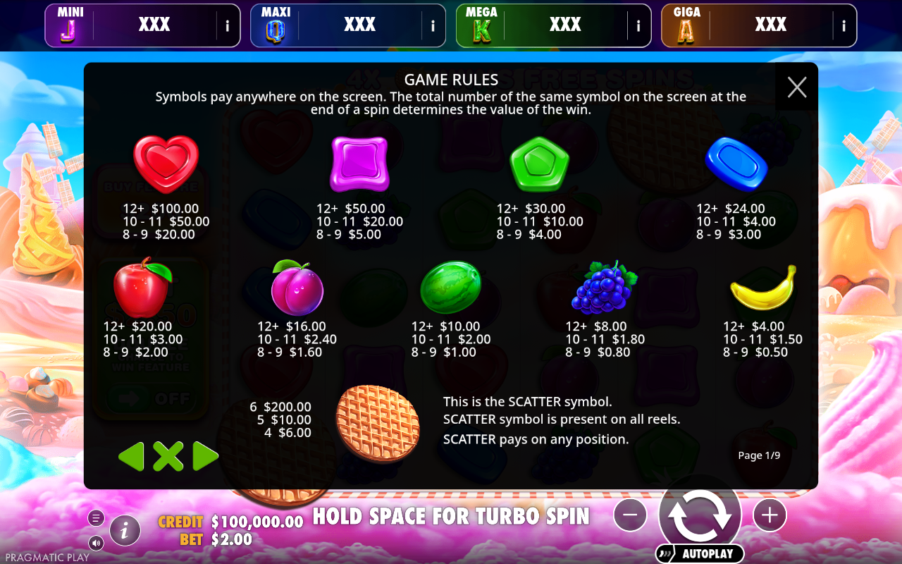 Sweet Bonanza - Oranje Jackpot information screen