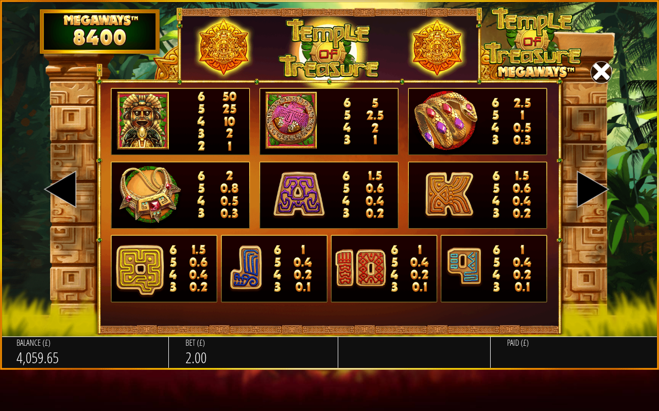 Temple Of Treasure Megaways information screen