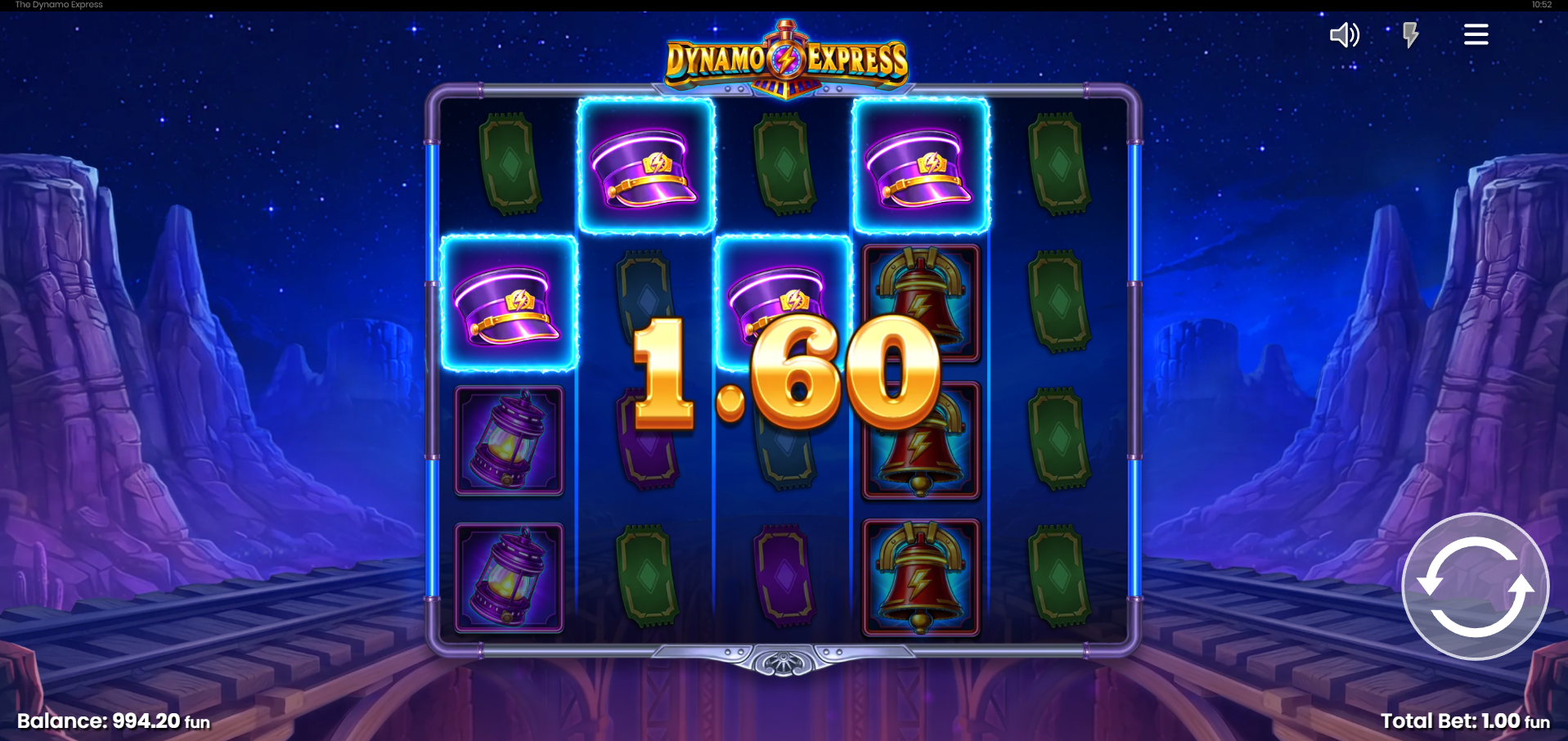 The Dynamo Express offers 20 fixed paylines