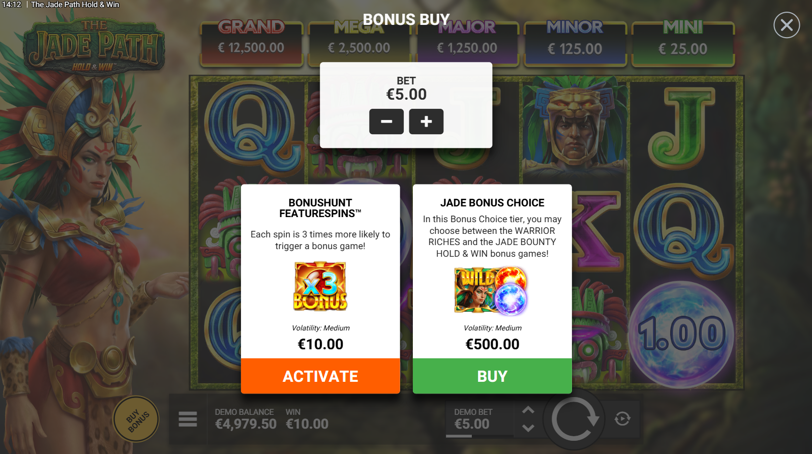 The Jade Path Hold & Win bonus buy options