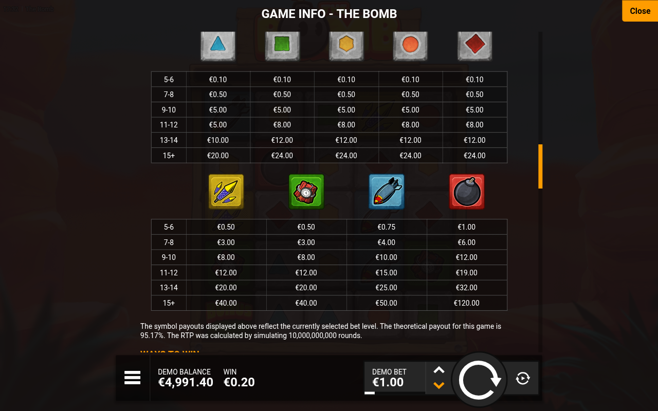 The Bomb information screen