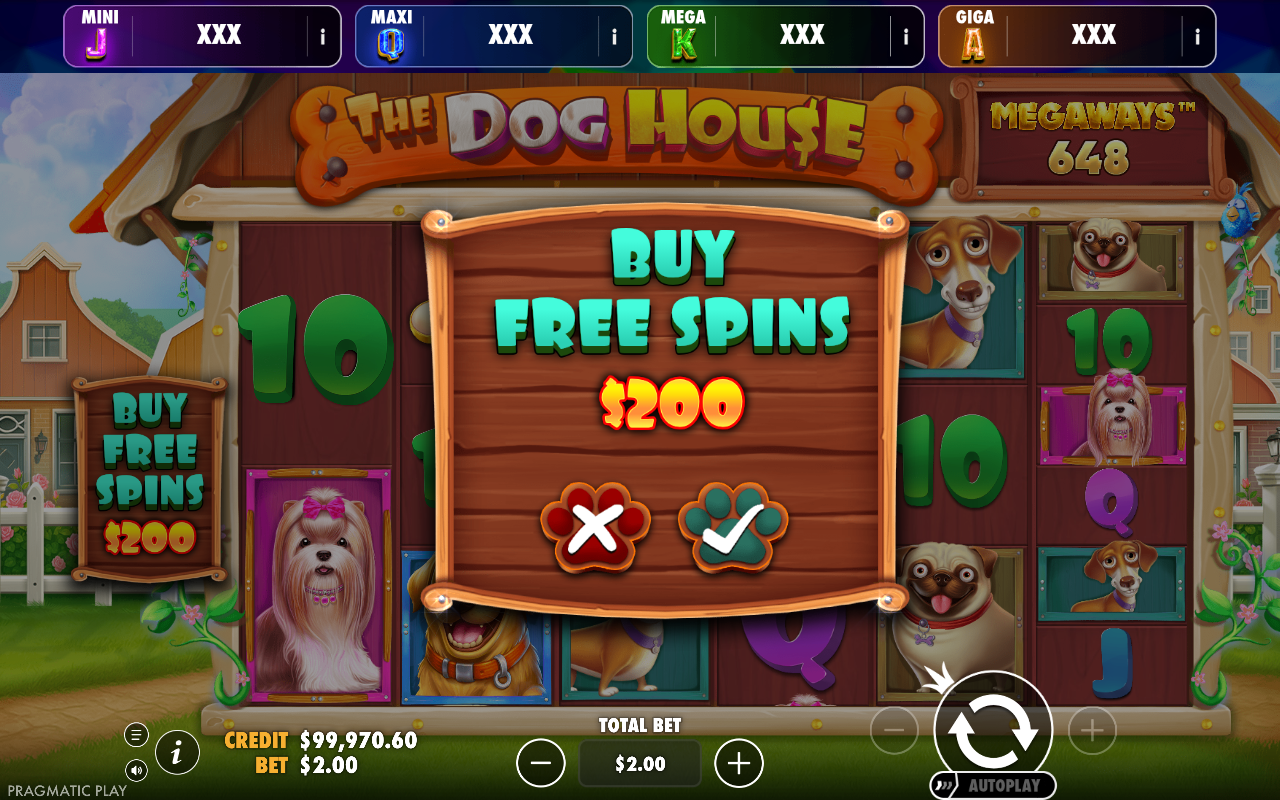 The Dog House Megaways - Oranje Jackpot bonus buy button