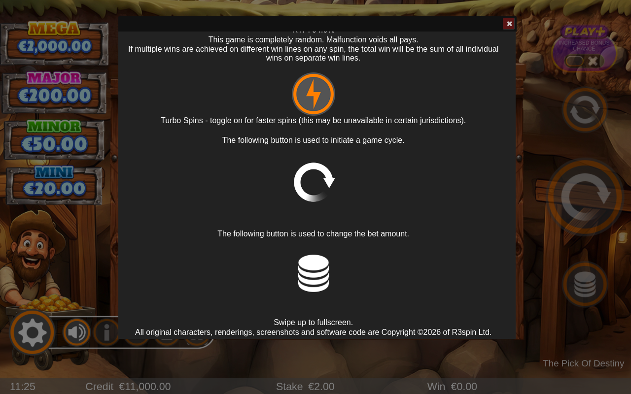 The Pickaxe of Destiny gem symbols information screen