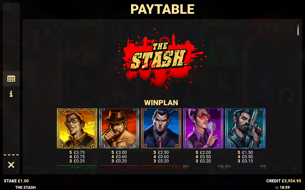 The Stash information screen