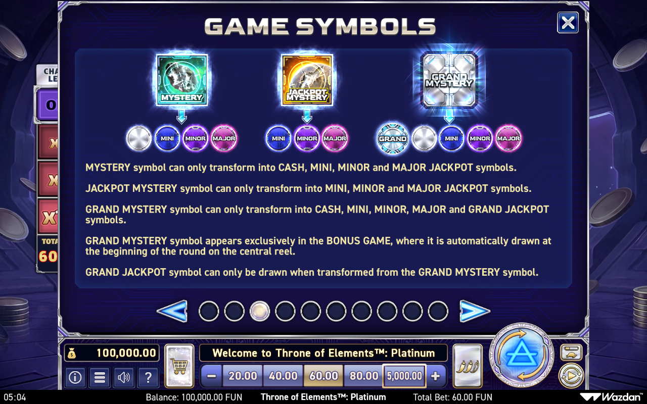Throne of Elements: Platinum information screen