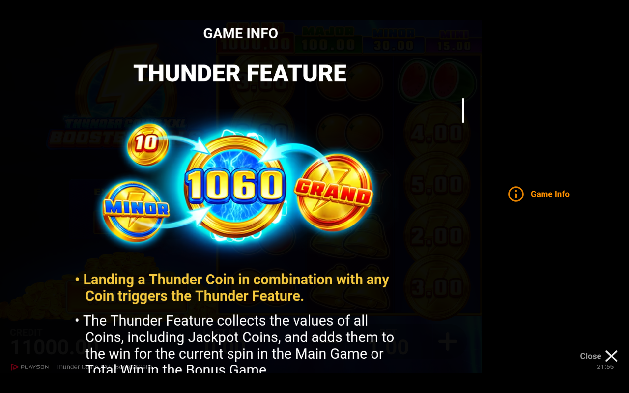 Thunder Coins XXL: Booster Cells information screen
